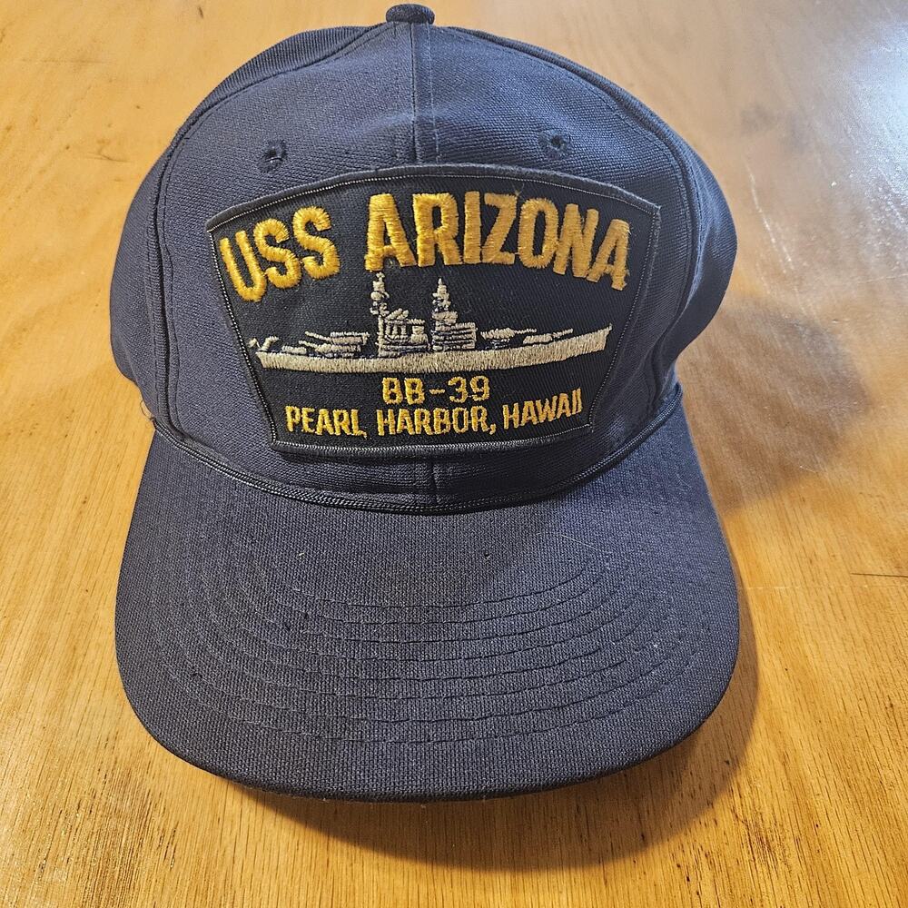 USS Arizona Hat Cap Snap Back Mens Navy Embroidered Patch Pearl Harbor BB-39‎